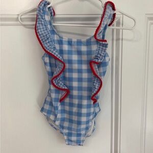 Cat & Jack Blue Checkered Swimsuit with Red Trim 7/8